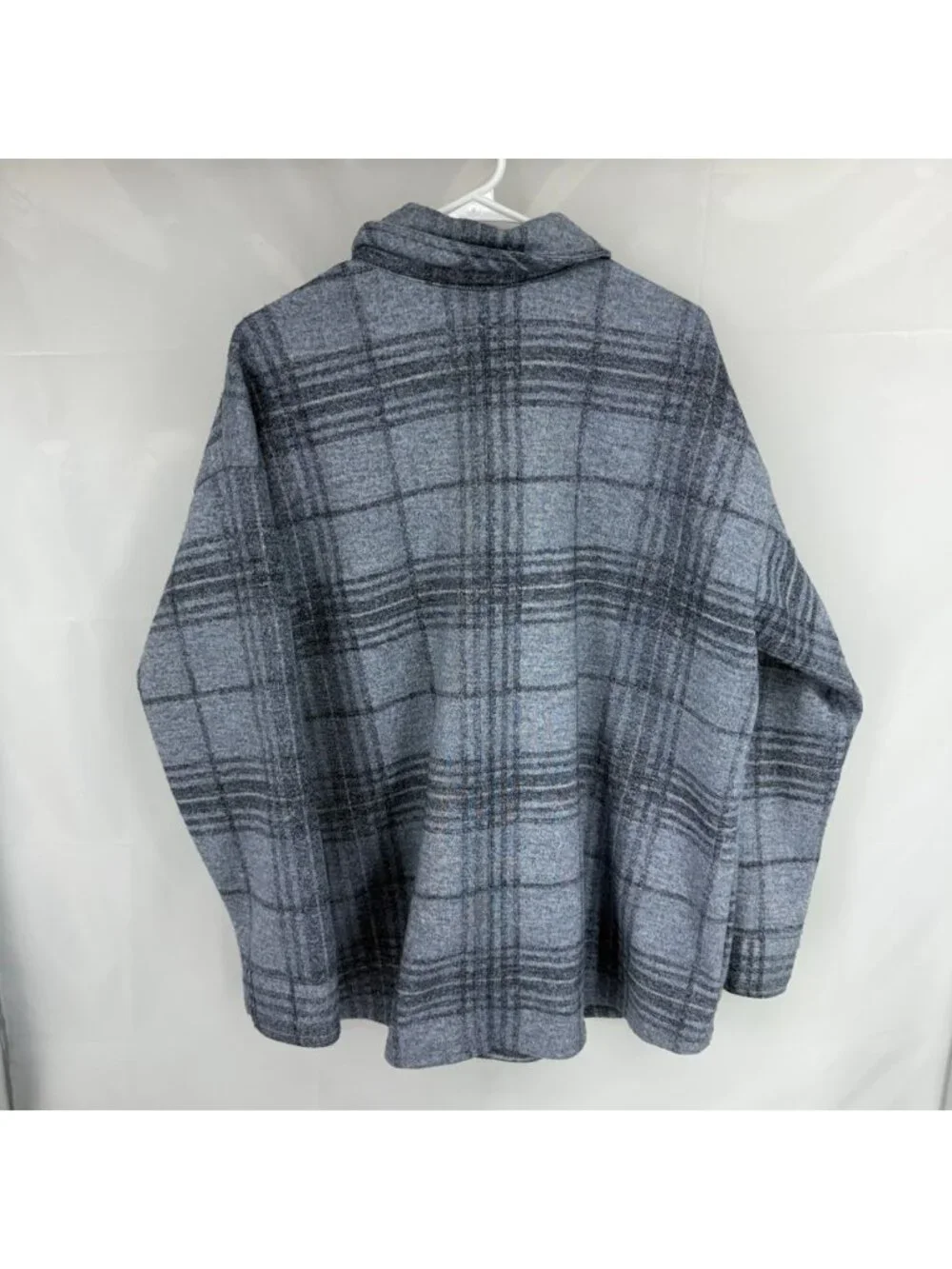J Jill Women XL Shacket Shirt Jacket Blue Plaid Button Front Thick Flannel Warm